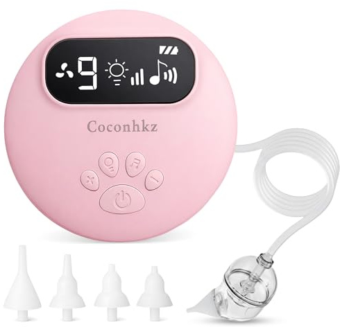 Aspiratore nasale a 9 velocità, 4 modalità di suzione, 4 punte in silicone, ninna e luce notturna incorporate (rosa)