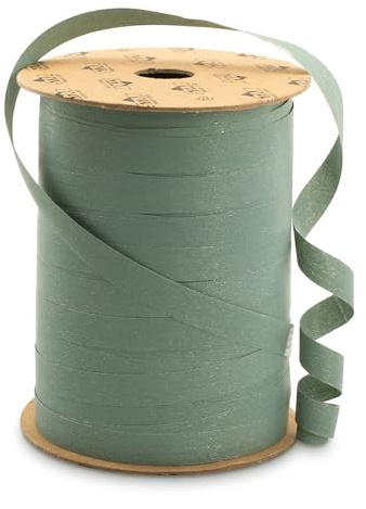 Geschenkband Ringelband 10mm x 250m Rolle mit Struktur matt - Dekoband aus Kunststoff - geprägtes Polyband - Schleifenband zum Basteln von Schleifen und Luftballons - Eukalyptus Grün