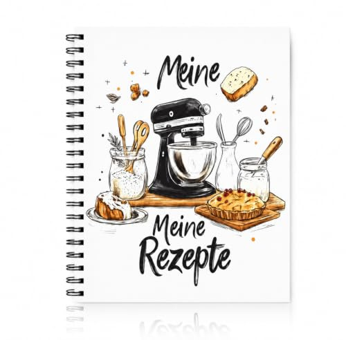Rezeptbuch zum Selberschreiben A5, Kochbuch Selbst Schreiben mit 100 Seiten | Leeres Spiralbindung Rezeptbuch Vintage Deutsch, Niedliche Küchenmotiv Cover, Geschenk für Kochliebhaber, Backfreunde