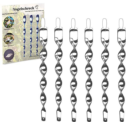Vogelschreck zur Vogelabwehr [6er Set] Reflektierende Windspirale in Silber - Ideal als Deko - Abwehr von Vögeln im Haus & Garten (6, Silber)