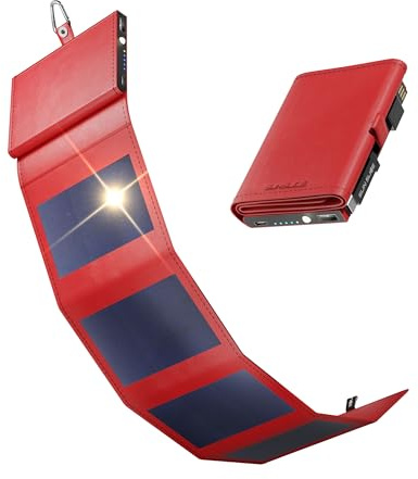 Mini Batterie Externe Solaire Portable 4000 mAh - 4W Sunslice Photon, Plus Petit Chargeur Solaire, Panneau Solaire Portable pour Smartphone, pour Randonnée, Compatible avec Toutes Les Marques, Rouge