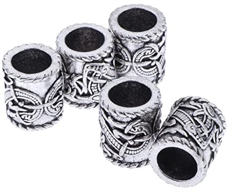 5Pcs Beads Beard Hair Beads - Dragon Rune Beads Hair Beads for Hair Beard, for Necklace Bracelet Making Beads, 9.74mm Holes
