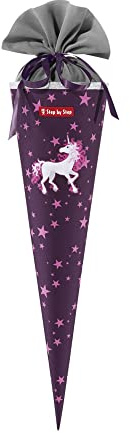 Step by Step Schultüte „Unicorn Nuala“, lila, passend zum Schulranzen, aus recycelten PET-Flaschen, Verschluss aus Stoff, 5 l Füllvolumen, 70 cm Höhe