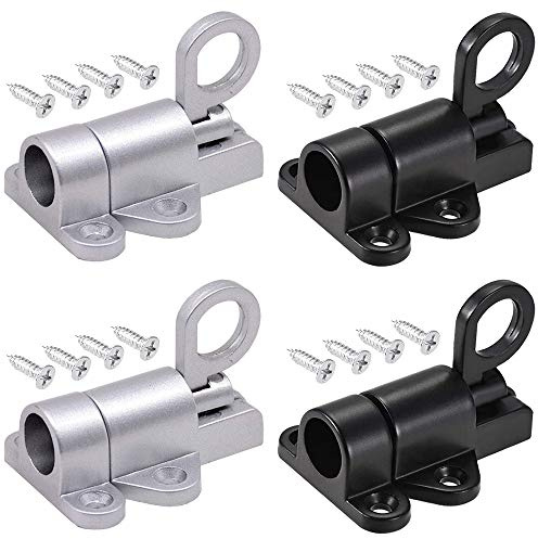 Spring Riegelschloss, 4 Stücke Türschloss Fenster Tor Sicherheit Pull Ring, Automatische Verriegelung mit Schraube, Automatischer Rückprall, für Balkontüren, Gartentüren, Fenster (Schwarz und Silber)
