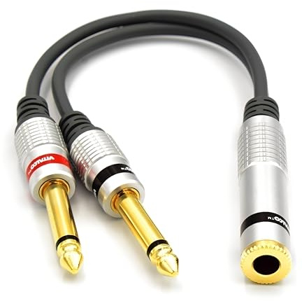 VITALCO Adaptateur Jack 6,35 Stéréo Femelle vers 2x Jack 6,35mm Mono TS mâle Splitter Câble Distributeur Y 6,3mm 15cm