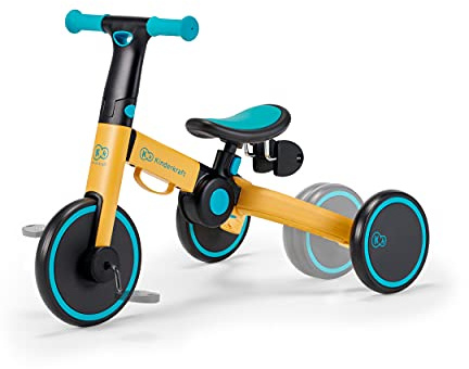 Kinderkraft Trehjuling 3 i 1 4TRIKE, Multifunktionell, Miniledcykel, Bekväm justerbar Sadel, Begränsad rattvridning, från 1 års, gul