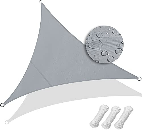 VOUNOT 5x5x5m Sun Shade Sail, Waterproof Outdoor Garden Sails Triangle Canopy Patio Party Sunscreen Awning 98% UV Block with Free Rope, Grey, (6555537866775)