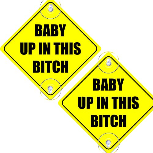 2PCS Up in This B Car Sticker, 5x5 Reusable Baby on Board Decal with Suction Cups