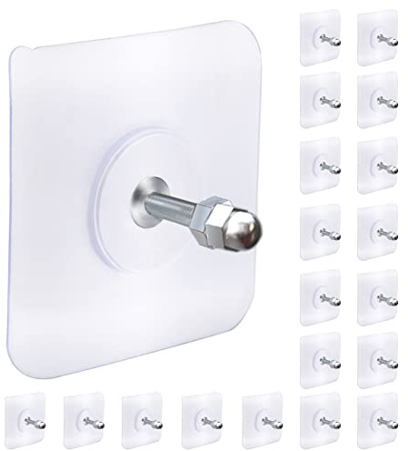 AIERSA Heavy Duty Adhesive Hooks, Wall Hooks for Hanging, Screw Free Sticker, Seamless Screws for Wall Mount, 2 in 1 Reusable, White, 20 Pcs, 16mm