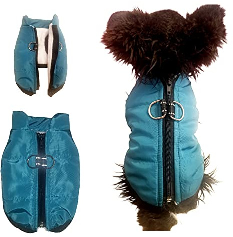 Waterproof Dog Coat (VERY SMALL FIT) Padded Fleece Zip Up Coat Chihuahua Puppy Toy Clothes Teacup Miniature Breeds( Teal, SUPER Tiny XXS: Length 20cm x Chest 30cm)