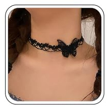 TseenYi Spitze Schwarz Choker Halskette Vintage Schmetterling Spitze Halskette Goth Spitzenmuster Halskette Spitze Kurzer Kragen Halskette Schmuck Für Frauen Und Mädchen Cocktail Party
