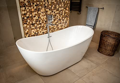 ECOLAM® exklusive freistehende Badewanne Clara 170x80 cm | Standbadewanne Wanne Acrylwanne freistehend I Ablaufgarnitur Click Clack Komplett-Set Acryl glamour weiß