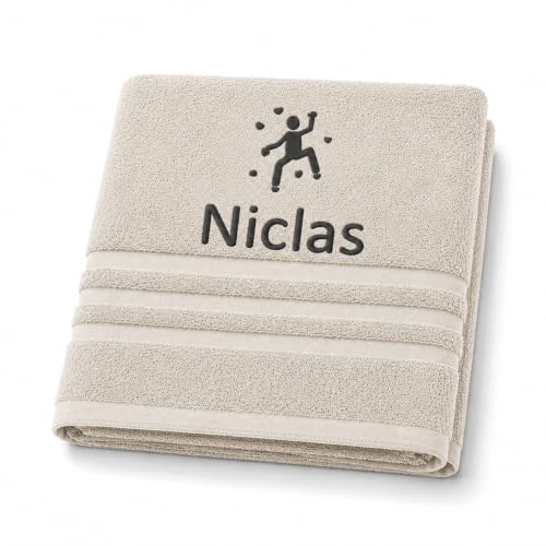 Pet-Jos Personalisiertes Handtuch mit Namen Schön gestickter Sport Name Handbadetuch 100% Baumwollhandtuch Sportliche Motive Personalized Custom Towel with Name (100 x 50 cm, Klettern)