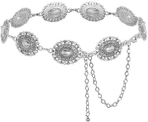 Topbuti Western Oval Concho Chain Belt for Women Metal Waist Chain Belt for Dresses Jeans Western Cowgirl