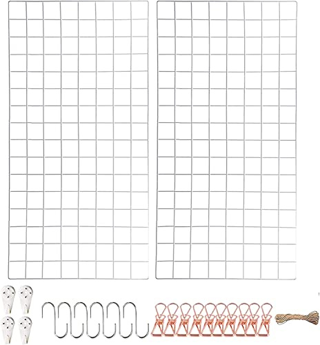 WUZILIN wandgitter Weiß 2er Set,Multifunktionale Gitterwand Wandgitter, Fotowand, DIY Dekoration, Bilderregal, Memotafel, Metall, （40 * 80cm）