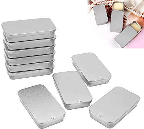 Mini Kit de Contenedor de Almacenamiento Pequeño Portátil con Tapa, Contenedor de Lata Superior Deslizante Vacío de 10 Piezas, Caja Vacía de Lata de Plata Portátil para Bálsamo