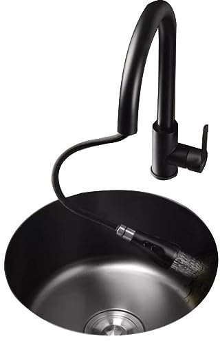 Éviers de cuisine Lavabo Rond Nano Noir Évier À Cuve Unique De Barre D'île Lavabo De Légumes De Cuisine En Acier Inoxydable Mini Vasque À Poser Sous Vasque À Poser ( Color : noir , S : 42*42*19.3cm )