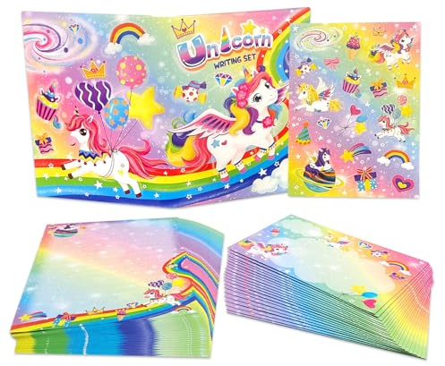 KiDEPOCH Lined Stationary Paper and Envelopes Set for Kids Unicorn Stationary Set with Lined Letter Writing Paper – 30 Sheets + 20 Envelopes, 8.3 x 5.9 Inch of Each Stationary Paper