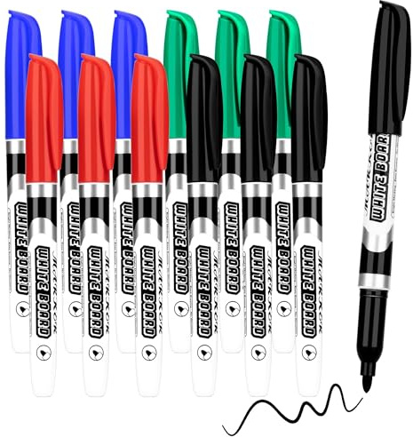 YUNAI Whiteboard Pens Coloured, 12PCS White board Markers Erasable Set Low Odor, Thin Fine Tip Dry Wipe Pens for Whiteboard School Office Classroom Teacher Family Supplies