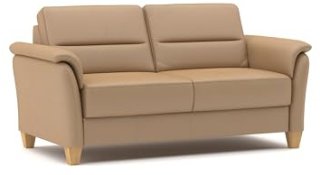 CAVADORE Leder 3er-Sofa Palera / Landhaus-Couch mit Federkern + massiven Holzfüßen / 179 x 89 x 89 / Leder Beige
