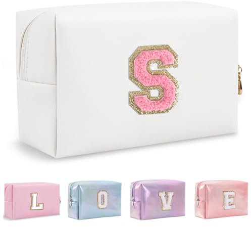 Yintry Regali di compleanno per donne, mogli, borsa per trucchi da viaggio, borsa per cosmetici, borsa per lettere in ciniglia, organizer da viaggio per trucchi, cose carine per ragazze adolescenti