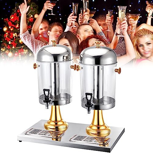Dispensador de bebidas de doble cabezal de 16 L con tapa hermética y grifo de acero inoxidable para bebidas frías de cerveza, cuerpo de cubo de polietileno transparente, plateado
