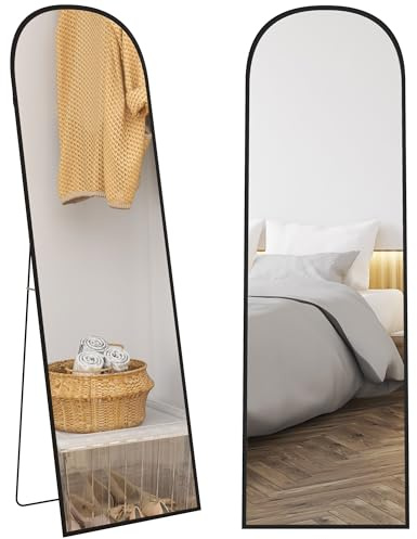HOMCOM Full Length Mirror, 162x50cm, Arched, Free Standing, Black Frame