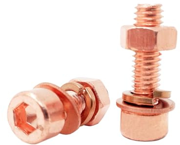 Foyoram Tornillos cilíndricos de cobre M6 x 12 mm T2 con hexágono interior, arandelas de resorte, 2 juegos de tuercas hexagonales de cobre puro, 2 juegos (M6 x 12 mm)