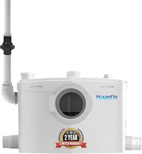 HOCANFLO 800W Schmutzwasserpumpen Hebeanlage Abwasser mit Kohlefilter und Edelstahl Klingen selbstreinigend Haushaltspumpe Fäkalien Abwasserpumpe für WC, Dusche, Waschbecken, 2 Auslässe/4 Einlässe