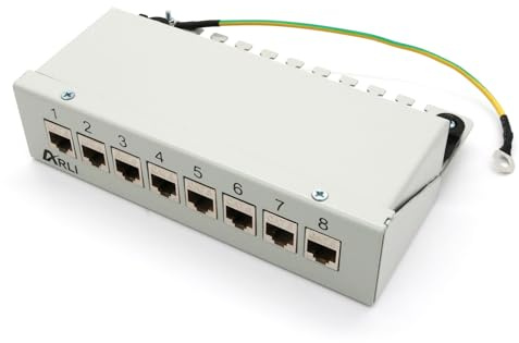 ARLI Patchpanel Cat8 inkl. 8x Keystone Cat8.1 Module – 8-Port Patchfeld Gehäuse lichtgrau – Einfache Snap-In Montage – 1HE – Inkl. Kabelbinder & Montagematerial
