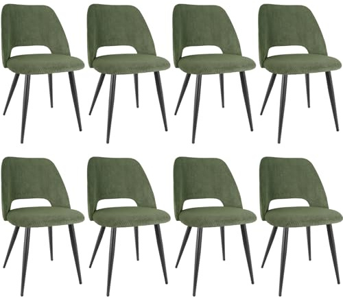 ANVOFONG 8er Set Esszimmerstühle aus Cord,Stuhlbeine aus Metall,Grün Stuhl | Tragkraft 150 kg,Gepolsterter Stuhl mit durchbrochenem Design,Moderne Restaurantstühle, Küchenstühle, Wohnzimmerstühle