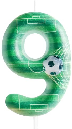 Vela de cumpleaños, grado 9, decoración de pasteles de fútbol, feliz cumpleaños, fiesta, vela, tema de fútbol verde, decoración de pasteles, decoraciones para hombres, niños, niños, fanáticos del