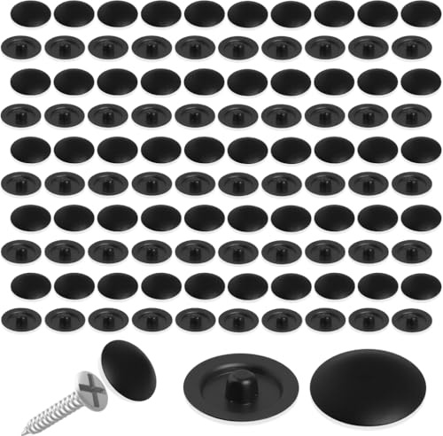 FunWorth 100 STK Schraubenabdeckungen 12mm, Schwarz Abdeckkappen | 100 Schraubenkappen. Kunststoff Lochstopfen für 7-8mm Kreuzschlitz. Verbirgt Hardware, Rostschutz. Für Möbel, Laminat