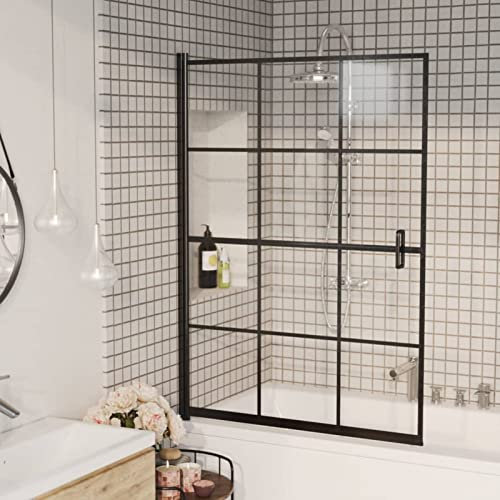 Tidyard Cabine de Douche ESG 100x140 cm Noir, Pare-Baignoire Paroi de Douche, Écran de Douche Fermeture de Baignoire Mur Panneau de Douche pour Salle de Bain Style A