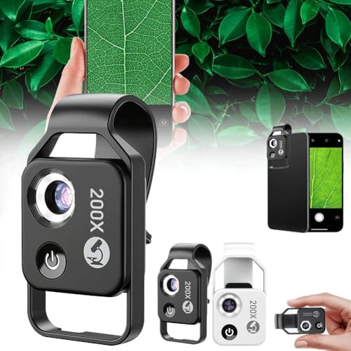 Nanozoom 200x Magnification,Nano Zoom CPL Lens,Portable 200x Mobile Phone Microscope Phone Magnifier,HD High-tech Clip-on Lens with Polarizer,Phone Microscope,Built-in Light,Microscope Lens Adapter