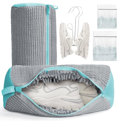 Shoe Washing Machine Bag, Laundry Shoe Bag for Washer & Dryer, Elongated Thicken Microfiber Fluff, Shoe Cleaning Bag for All Shoes (Grey)