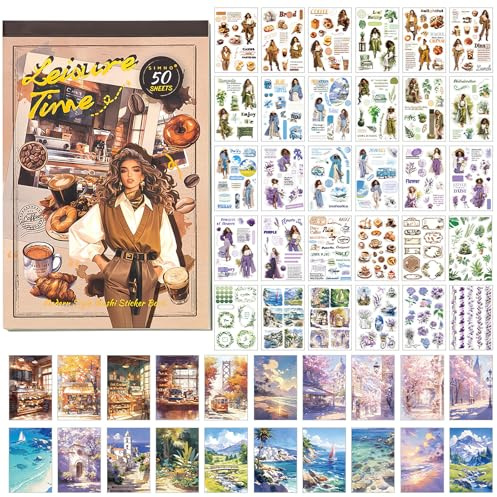 Adesivi moderni per album di ritagli, con 400 adesivi estetici, 20 fogli di carta washi, pre-tagliati per diari, quaderni, bottiglie d'acqua, album, custodia per telefono, computer portatile,