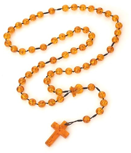 Mariiel Baltic Amber Collar hecho a mano – Rosario de ámbar báltico – Conector en forma de rosa – Regalo ideal para católicos o cristianos.
