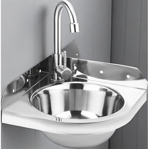Lavabo Triangular de Acero Inoxidable Para Montaje en Ared de Esquina Para Autocaravana, Caravana, Barco, Cocina (10.2 inch / 26 cm)