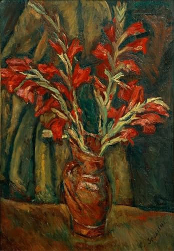 YIMACBJXX Berühmte Gemälde Poster Bilder Wandkunst Malen Rote Gladiolen in Einer Vase Von Chaim Soutine Leinwandbilder Graffiti für Wanddekoration 60x90cm