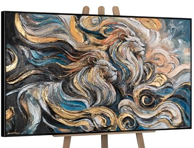 YS-Art Acrylbilder tiere auf Leinwand handgemalt Moderne bilder mit schwarzem Rahmen Wandbild Wohnzimmer modernes Wohndekor Bilder Büro echtes Kunstwerk 140x100 cm