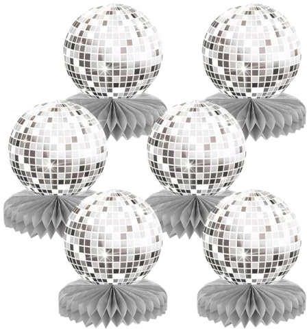 Bola de Discoteca Cumpleaños Mesa Panal Centros, 6pcs Disco Decoración de Fiesta de Los Años 70 80 90, Discoteca Hippie Roca Decoración de Retro Fiesta