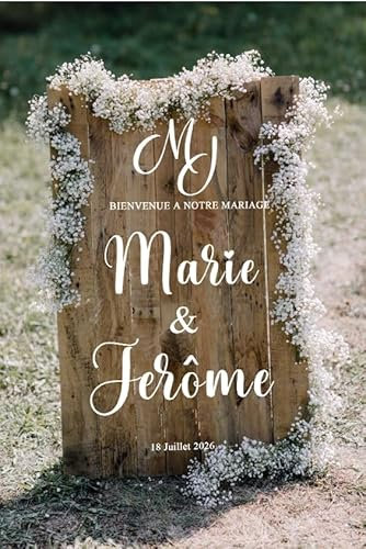 solenzo - Sticker de mariage avec prénom et date personnalisés pour panneau de bienvenue (Blanc, L31X H 54 cm)