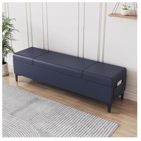 Bettbank aus Kunstleder, mit Stauraum, Polstersofa, Fußhocker mit reichlich Stauraum für Schlafzimmer, Wohnzimmer oder Eingangsbereich, 60 cm, Blau