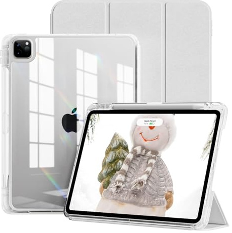 JKSML Case for iPad Air 13 Inch M3/M2 (2025/2024)/iPad Pro 12.9 inch 6th/5th/4th Gen (2022/2021/2020) with Pencil Holder,2 in 1 Removable Clear Back | 2nd Gen Pencil Charging | Auto Sleep/Wake, Gray