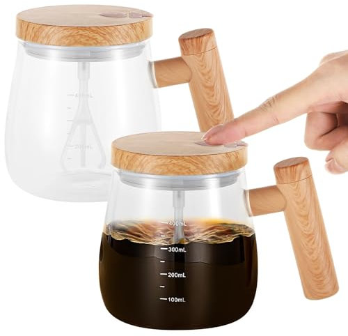 2-Pack Automatic Self Stirring Glass Mugs With Lid & Handle, Rechargeable 400 Ml Electric Mixing Cups For Coffee, Juice, And Milk Shakes