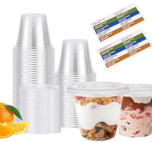Wrbugukeji Plastic Dessert Cups, 50 Pcs Round Dessert Cup with Lids