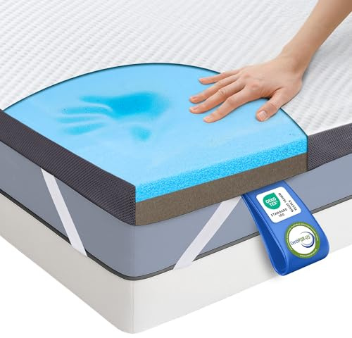 MKS Surmatelas réversible 2 en 1 140 x 200 cm – Surmatelas en mousse gel H3 et H4 – Structure 5 couches, soutien ergonomique et antidérapant – Surmatelas respirant pour un sommeil réparateur