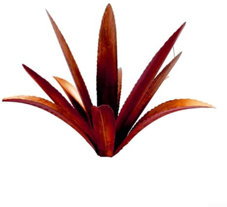 Sculpture d'agave de jardin en métal, décoration extérieure pour cour et pelouse, accent de jardin artistique (rouge avec un poteau en H)
