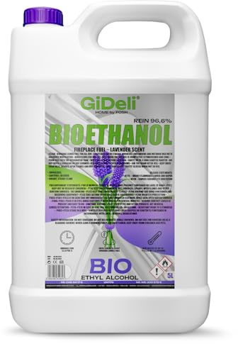 GiDeli Bioetanol 5 l de aroma de lavanda 96,6% etanol para chimeneas interiores y exteriores, sin humo ni hollín, de maíz y remolacha azucarera